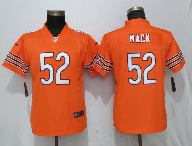 Custom Bears 52 Khalil Mack Orange Women Vapor Untouchable Limited Jersey