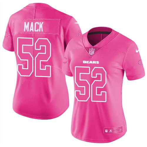 Custom Bears 52 Khalil Mack Pink Women Color Rush Limited Jersey