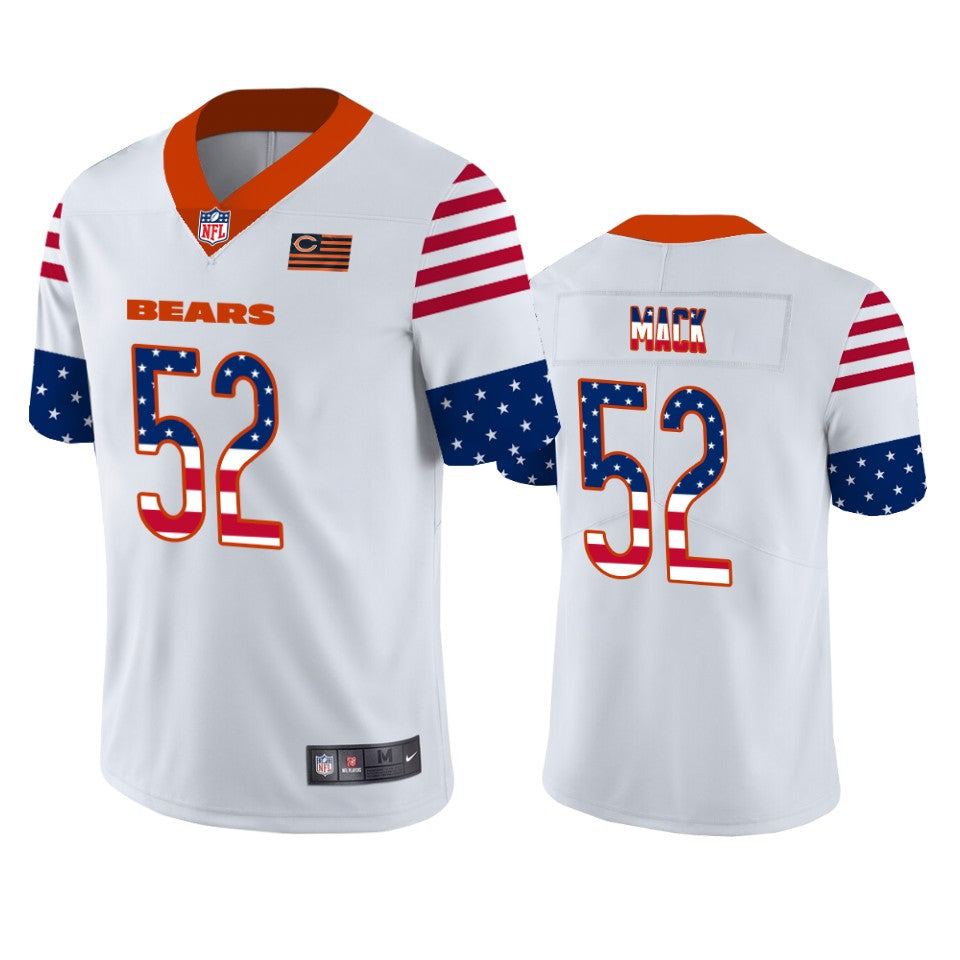Custom Bears 52 Khalil Mack White USA Flag Fashion Limited Jersey