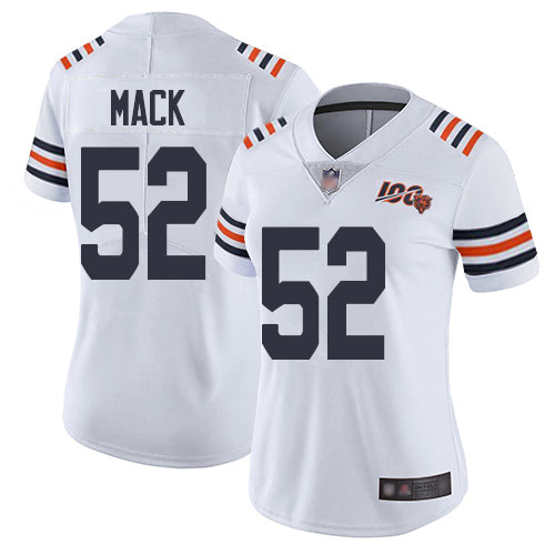 Custom Bears 52 Khalil Mack White Women 2019 100th Season Alternate Classic Vapor Untouchable Limited Jersey
