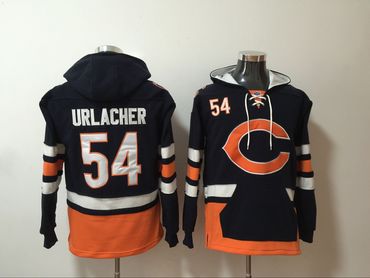 Custom Bears 54 Brian Urlacher Navy All Stitched Hooded Sweatshirt