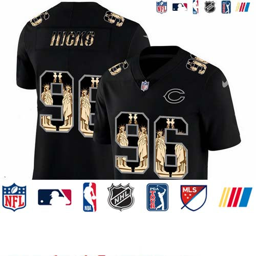 Custom Bears 96 Akiem Hicks Black Statue Of Liberty Limited Jersey