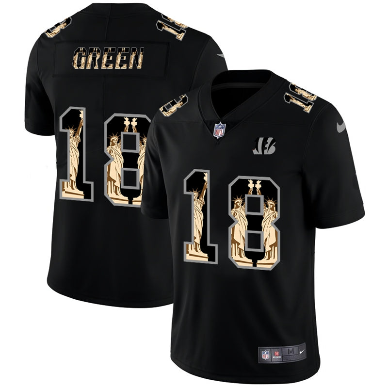 Custom Bengals 18 A.J. Green Black Statue Of Liberty Limited Jersey