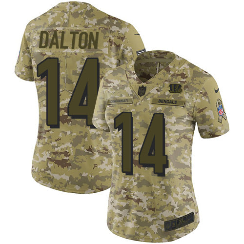 Custom Bengals #14 Andy Dalton Camo Women’s Stitched NFL Limited 2018 Salute to Service Jersey