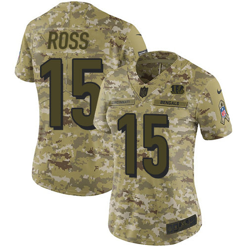 Custom Bengals #15 John Ross Camo Women’s Stitched NFL Limited 2018 Salute to Service Jersey