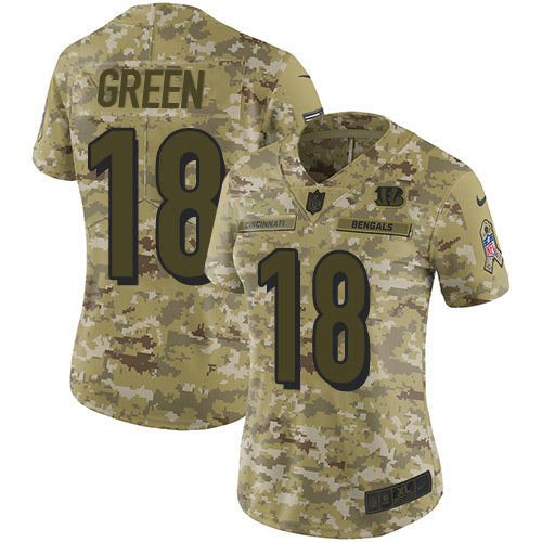 Custom Bengals #18 A.J. Green Camo Women’s Stitched NFL Limited 2018 Salute to Service Jersey