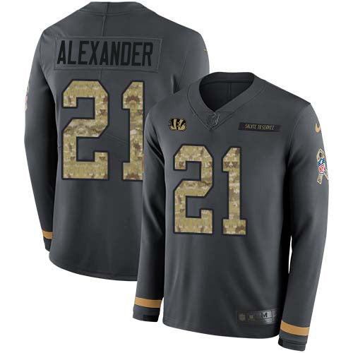Custom Bengals #21 Mackensie Alexander Anthracite Salute to Service Men’s Stitched NFL Limited Therma Long Sleeve Jersey