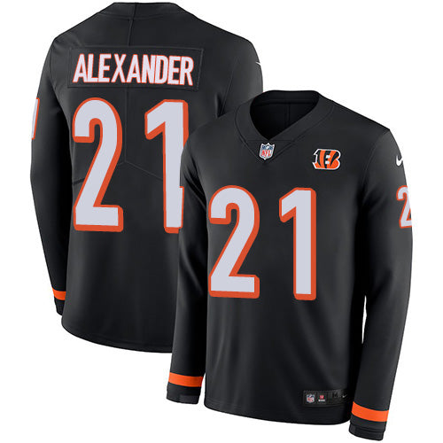 Custom Bengals #21 Mackensie Alexander Black Team Color Men’s Stitched NFL Limited Therma Long Sleeve Jersey