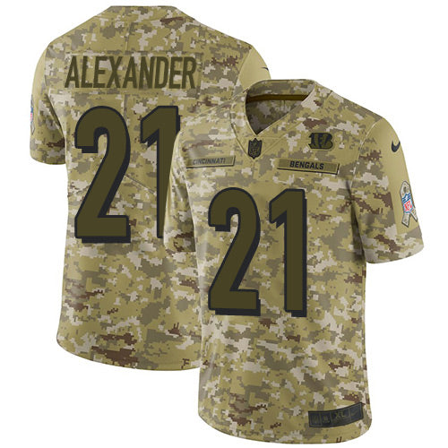 Custom Bengals #21 Mackensie Alexander Camo Men’s Stitched NFL Limited 2018 Salute To Service Jersey