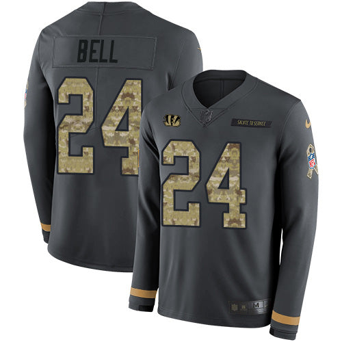Custom Bengals #24 Vonn Bell Anthracite Salute to Service Men’s Stitched NFL Limited Therma Long Sleeve Jersey