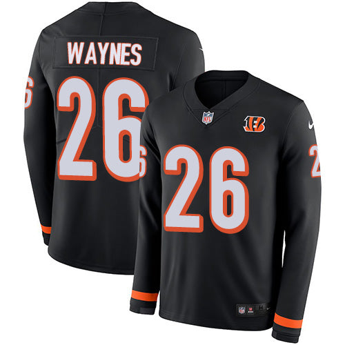 Custom Bengals #26 Trae Waynes Black Team Color Men’s Stitched NFL Limited Therma Long Sleeve Jersey