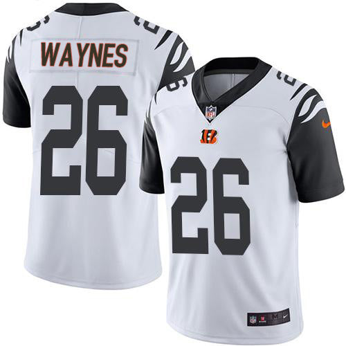 Custom Bengals #26 Trae Waynes White Men’s Stitched NFL Limited Rush Jersey