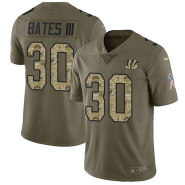 Custom Bengals #30 Jessie Bates III Olive Camo Youth Stitched NFL Limited 2017 Salute to Service Jersey