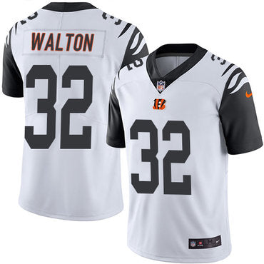 Custom Bengals #32 Mark Walton White Men’s Stitched NFL Limited Rush Jersey