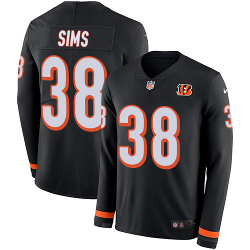 Custom Bengals #38 LeShaun Sims Black Team Color Men’s Stitched NFL Limited Therma Long Sleeve Jersey