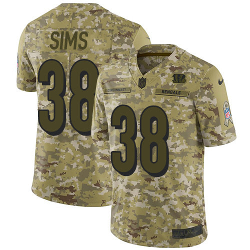 Custom Bengals #38 LeShaun Sims Camo Men’s Stitched NFL Limited 2018 Salute To Service Jersey