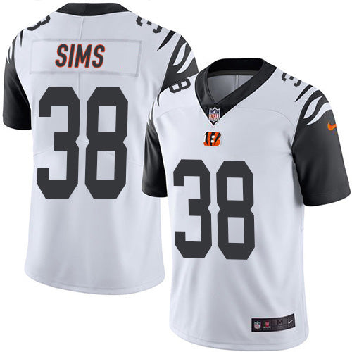 Custom Bengals #38 LeShaun Sims White Men’s Stitched NFL Limited Rush Jersey