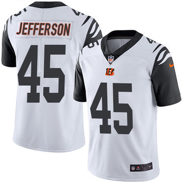 Custom Bengals #45 Malik Jefferson White Men’s Stitched NFL Limited Rush Jersey