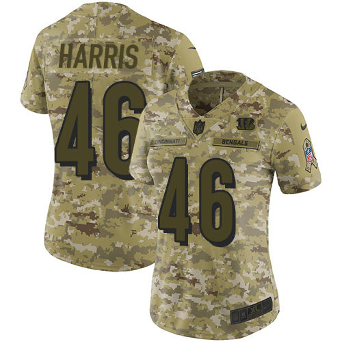 Custom Bengals #46 Clark Harris Camo Women’s Stitched NFL Limited 2018 Salute to Service Jersey