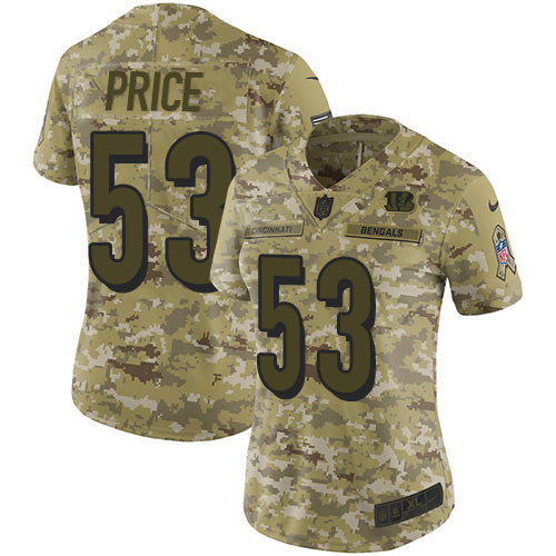 Custom Bengals #53 Billy Price Camo Women’s Stitched NFL Limited 2018 Salute to Service Jersey