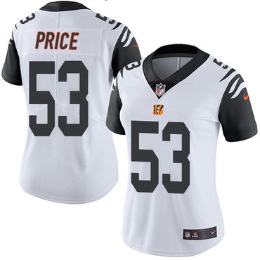 Custom Bengals #53 Billy Price White Women’s Stitched NFL Limited Rush Jersey