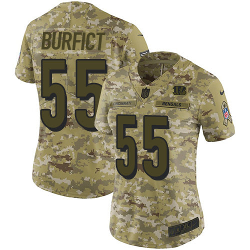 Custom Bengals #55 Vontaze Burfict Camo Women’s Stitched NFL Limited 2018 Salute to Service Jersey