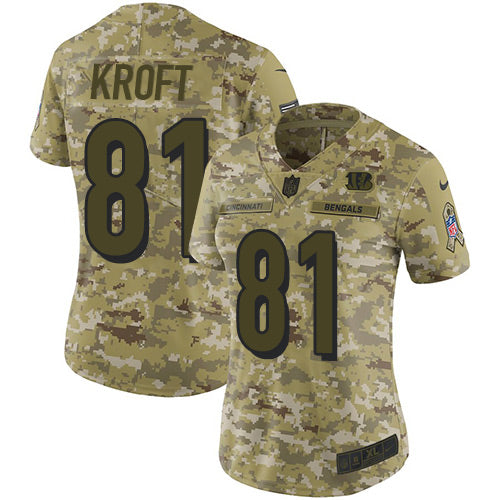 Custom Bengals #81 Tyler Kroft Camo Women’s Stitched NFL Limited 2018 Salute to Service Jersey