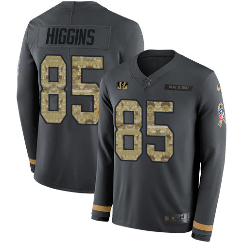 Custom Bengals #85 Tee Higgins Anthracite Salute to Service Men’s Stitched NFL Limited Therma Long Sleeve Jersey