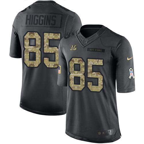 Custom Bengals #85 Tee Higgins Black Men’s Stitched NFL Limited 2016 Salute to Service Jersey