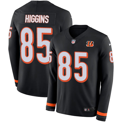 Custom Bengals #85 Tee Higgins Black Team Color Men’s Stitched NFL Limited Therma Long Sleeve Jersey