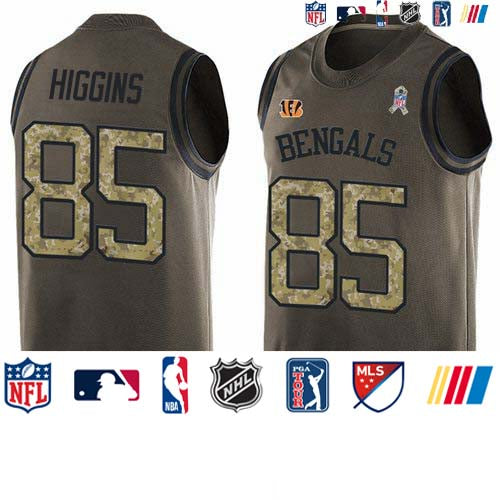 Custom Bengals #85 Tee Higgins Green Men’s Stitched NFL Limited Salute To Service Tank Top Jersey