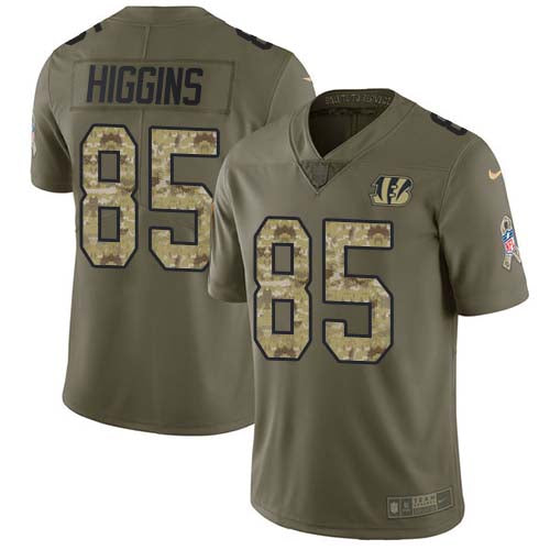 Custom Bengals #85 Tee Higgins Olive Camo Men’s Stitched NFL Limited 2017 Salute To Service Jersey
