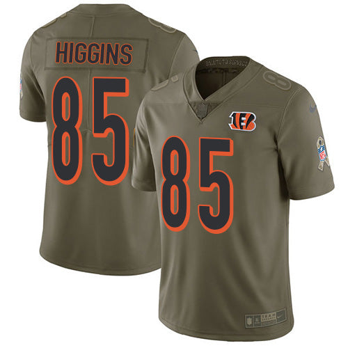 Custom Bengals #85 Tee Higgins Olive Men’s Stitched NFL Limited 2017 Salute To Service Jersey