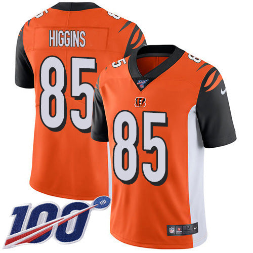 Custom Bengals #85 Tee Higgins Orange Alternate Men’s Stitched NFL 100th Season Vapor Untouchable Limited Jersey
