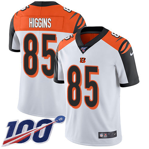 Custom Bengals #85 Tee Higgins White Men’s Stitched NFL 100th Season Vapor Untouchable Limited Jersey