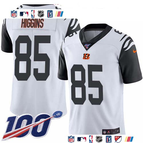 Custom Bengals #85 Tee Higgins White Men’s Stitched NFL Limited Rush 100th Season Jersey
