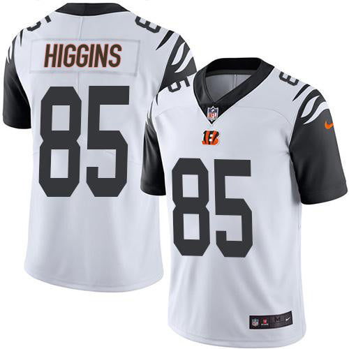 Custom Bengals #85 Tee Higgins White Men’s Stitched NFL Limited Rush Jersey