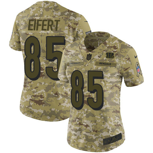 Custom Bengals #85 Tyler Eifert Camo Women’s Stitched NFL Limited 2018 Salute to Service Jersey