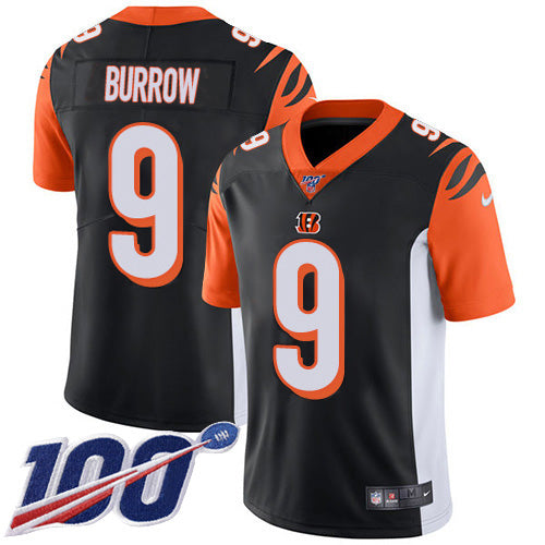 Custom Bengals #9 Joe Burrow Black Team Color Men’s Stitched NFL 100th Season Vapor Untouchable Limited Jersey