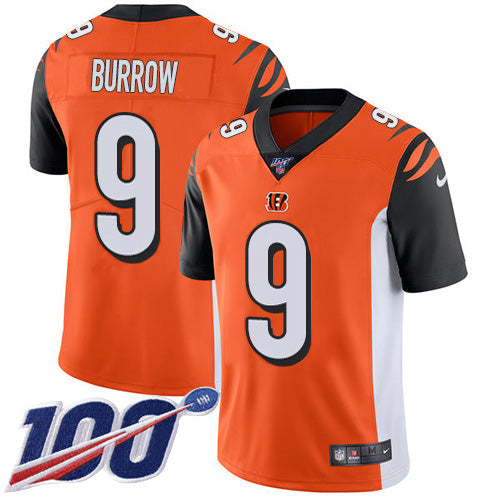 Custom Bengals #9 Joe Burrow Orange Alternate Men’s Stitched NFL 100th Season Vapor Untouchable Limited Jersey