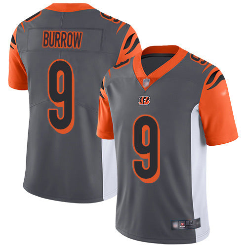Custom Bengals #9 Joe Burrow Silver Men’s Stitched NFL Limited Inverted Legend Jersey