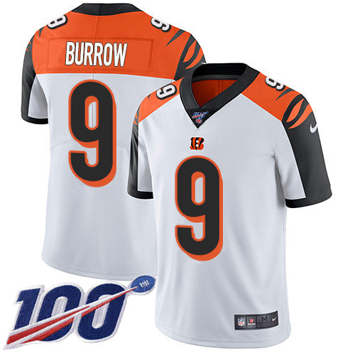 Custom Bengals #9 Joe Burrow White Men’s Stitched NFL 100th Season Vapor Untouchable Limited Jersey