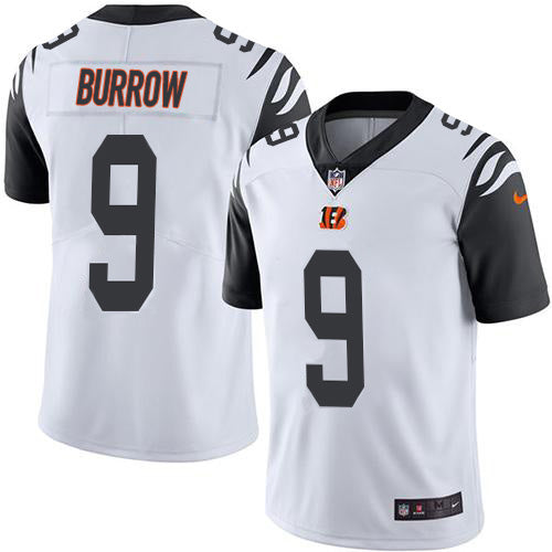 Custom Bengals #9 Joe Burrow White Men’s Stitched NFL Limited Rush Jersey