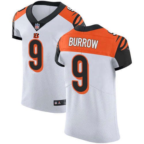 Custom Bengals #9 Joe Burrow White Men’s Stitched NFL New Elite Jersey