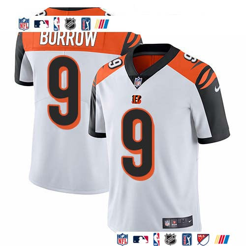 Custom Bengals #9 Joe Burrow White Men’s Stitched NFL Vapor Untouchable Limited Jersey