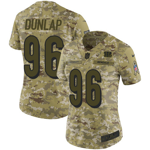 Custom Bengals #96 Carlos Dunlap Camo Women’s Stitched NFL Limited 2018 Salute to Service Jersey