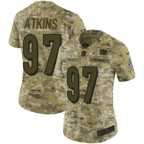 Custom Bengals #97 Geno Atkins Camo Women’s Stitched NFL Limited 2018 Salute to Service Jersey