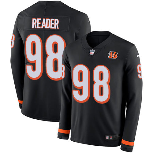 Custom Bengals #98 D.J. Reader Black Team Color Men’s Stitched NFL Limited Therma Long Sleeve Jersey