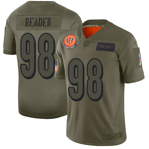 Custom Bengals #98 D.J. Reader Camo Men’s Stitched NFL Limited 2019 Salute To Service Jersey