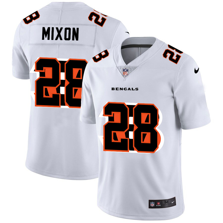 Custom Bengals 28 Joe Mixon White Shadow Logo Limited Jersey